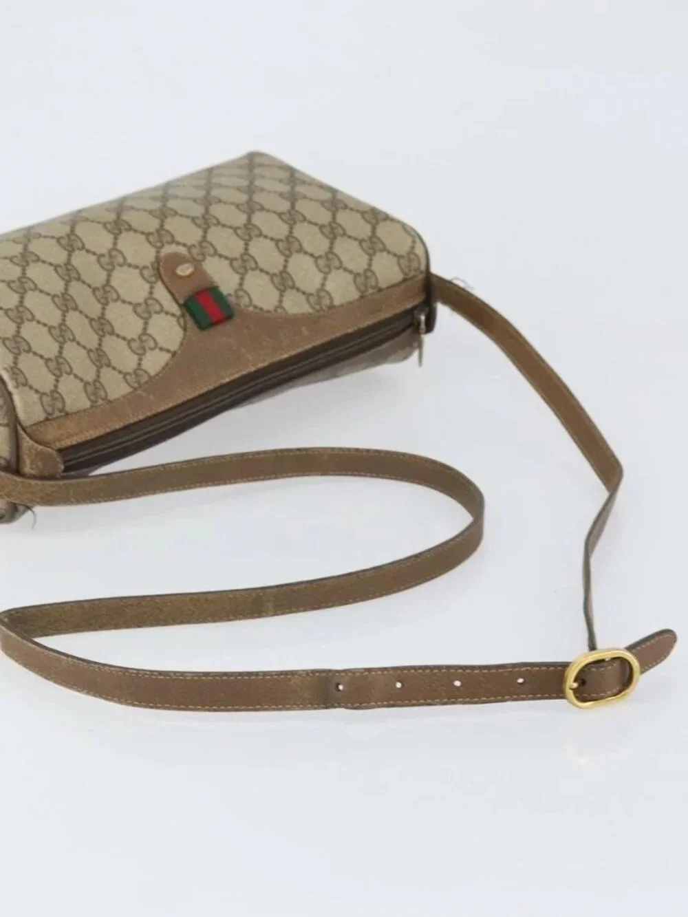 GUCCI GG Supreme Web Sherry Line Bag PVC Beige Gold 89 02 017 Auth 169801 - Picture 8 of 16
